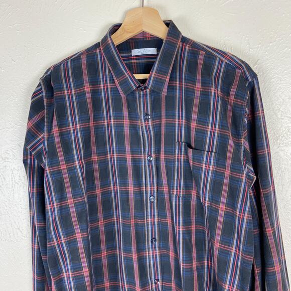 Slate Denim Co Plaid Dylan Shirt Size XL Button Down Black Red Multi Cotton - Picture 2 of 8